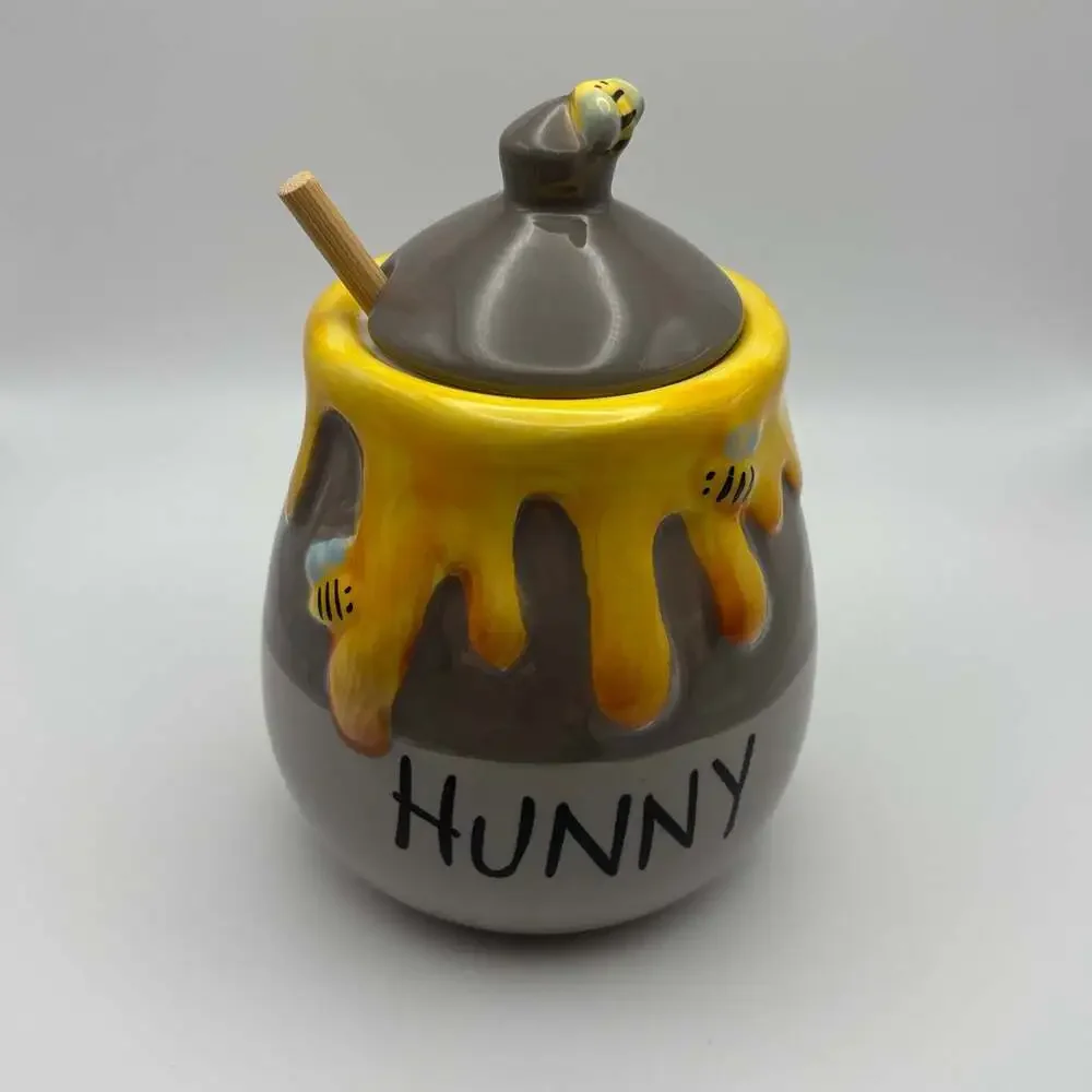 Disney Winnie the Pooh 'HUNNY' Ceramic Honey Pot with Lid and Dipper